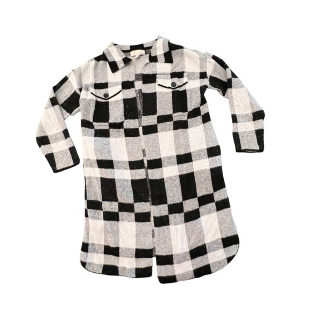 Buffalo Plaid Open Long Cardigan Sweater Black White Boho Cowgirl‎ Long Sleeve - Picture 7 of 14